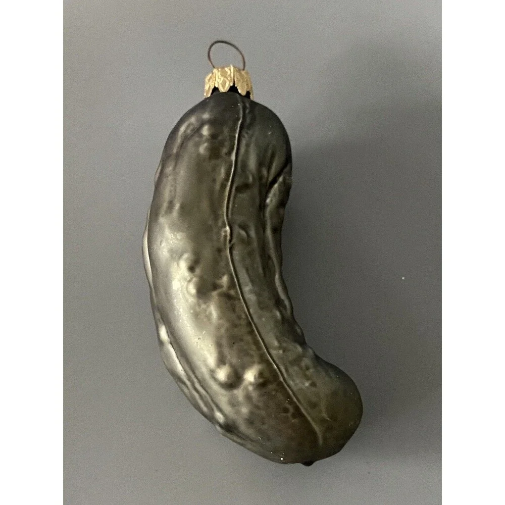 West Germany Glass PICKLE Hanging Christmas Ornament Food Bumpy Holiday Tree